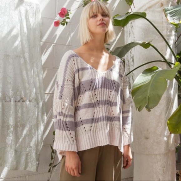 23. POL Pretty Chenille Cream and Gray V-neck Oversized Sweater - Picture 5 of 5